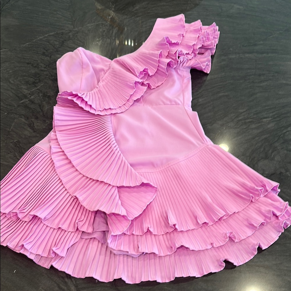 DO+BE One-Shoulder Lavender Pink Pleated Ruffle Jumpsuit Romper